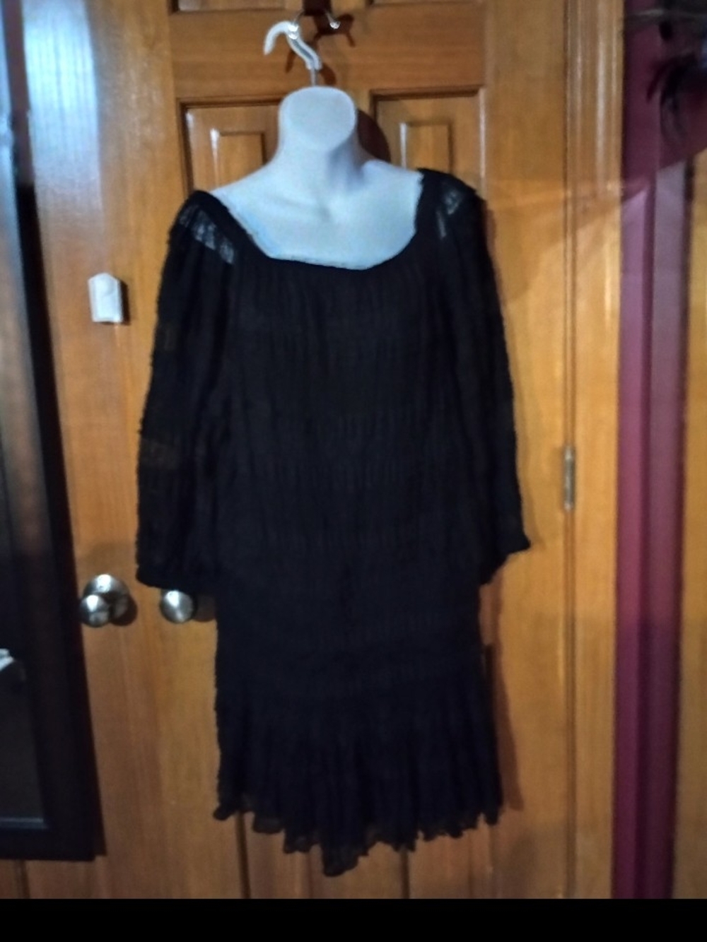 Ambiance Black Long-Sleeve Ruffled Midi Dress